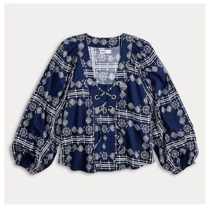 Sonoma Navy and White Patterned Blouse